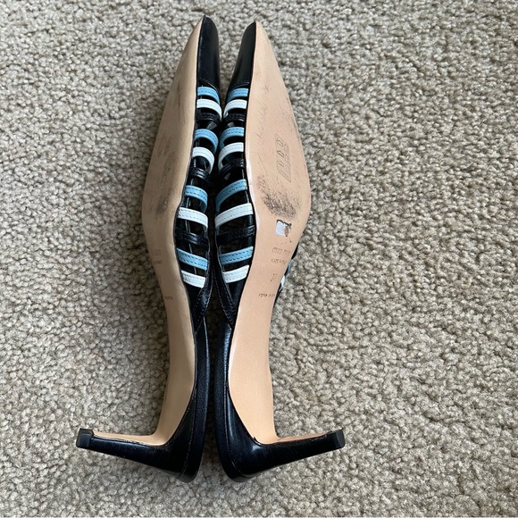 MIU MIU Blue/Black Leather Low Heeled Slides Sz 37 - Picture 8 of 12